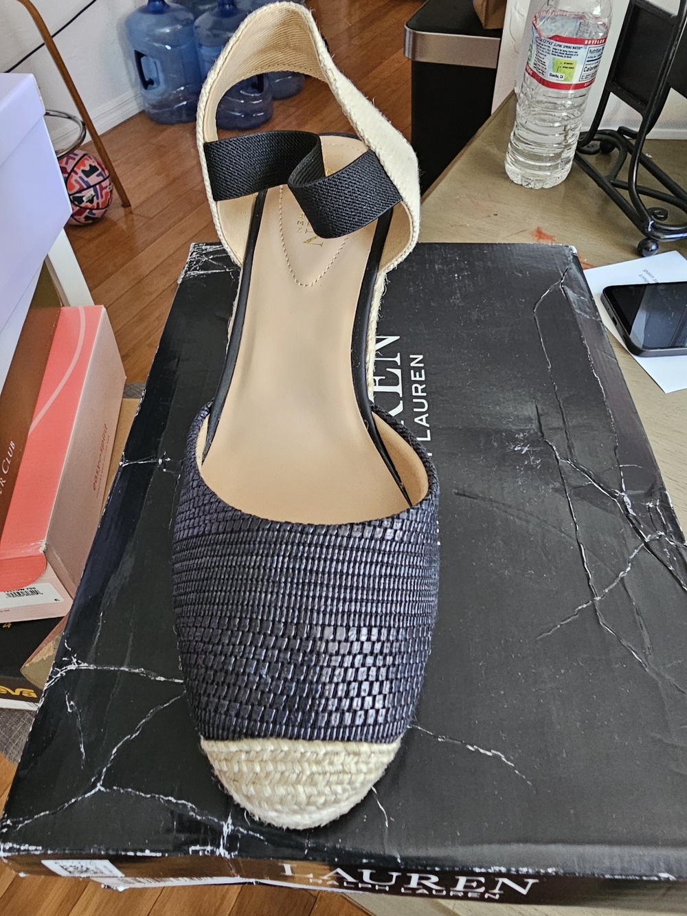 #24 Ralph Lauren Black Espadrille Wedge Sandal - Black and Natural